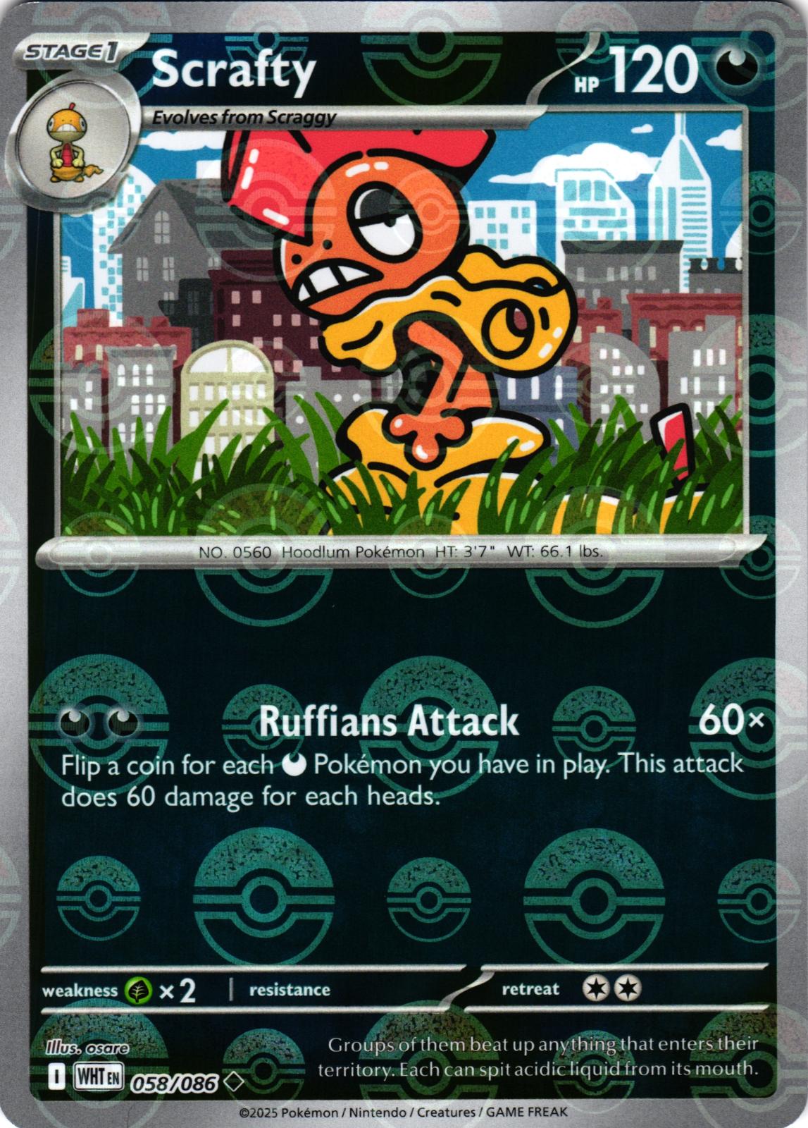 Scrafty (Poke Ball Pattern) 058/086 Uncommon White Flare Pokemon