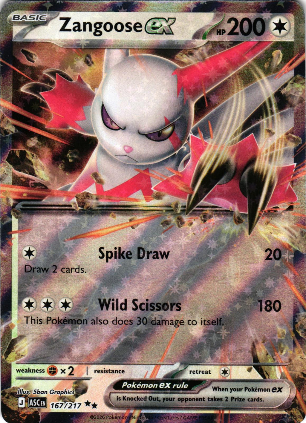 Zangoose ex 167/217 Double Rare ASC: Ascended Heroes - Pokemon