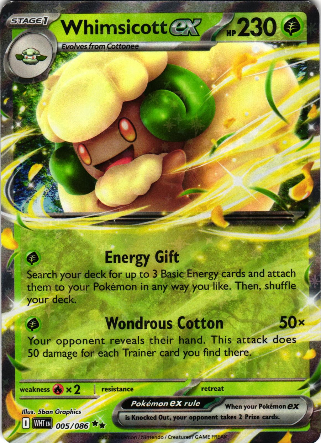 Whimsicott ex 005/086 Double Rare WHT: White Flare - Pokemon