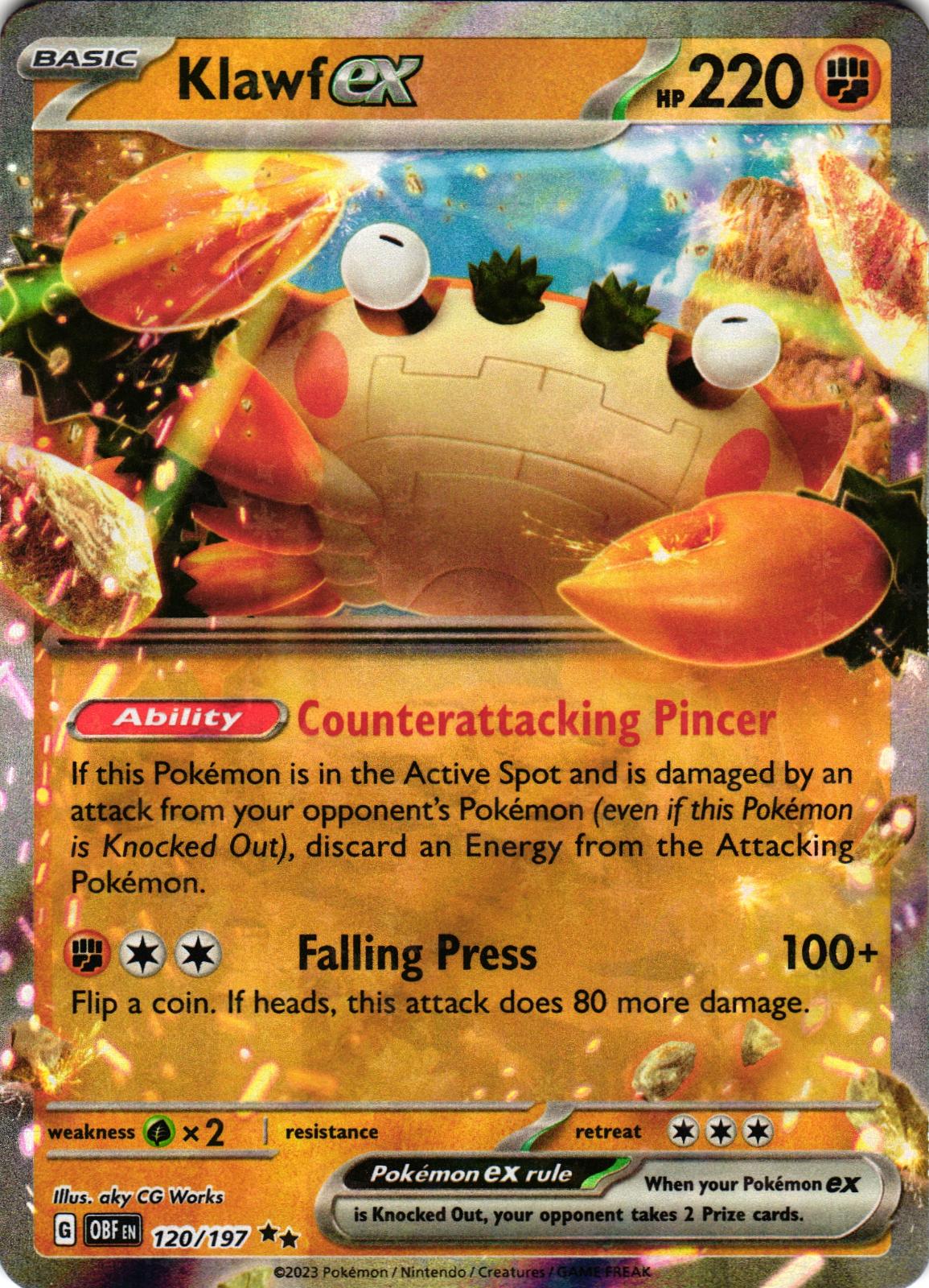 Klawf ex 120/197 Double Rare OBF: Obsidian Flames - Pokemon