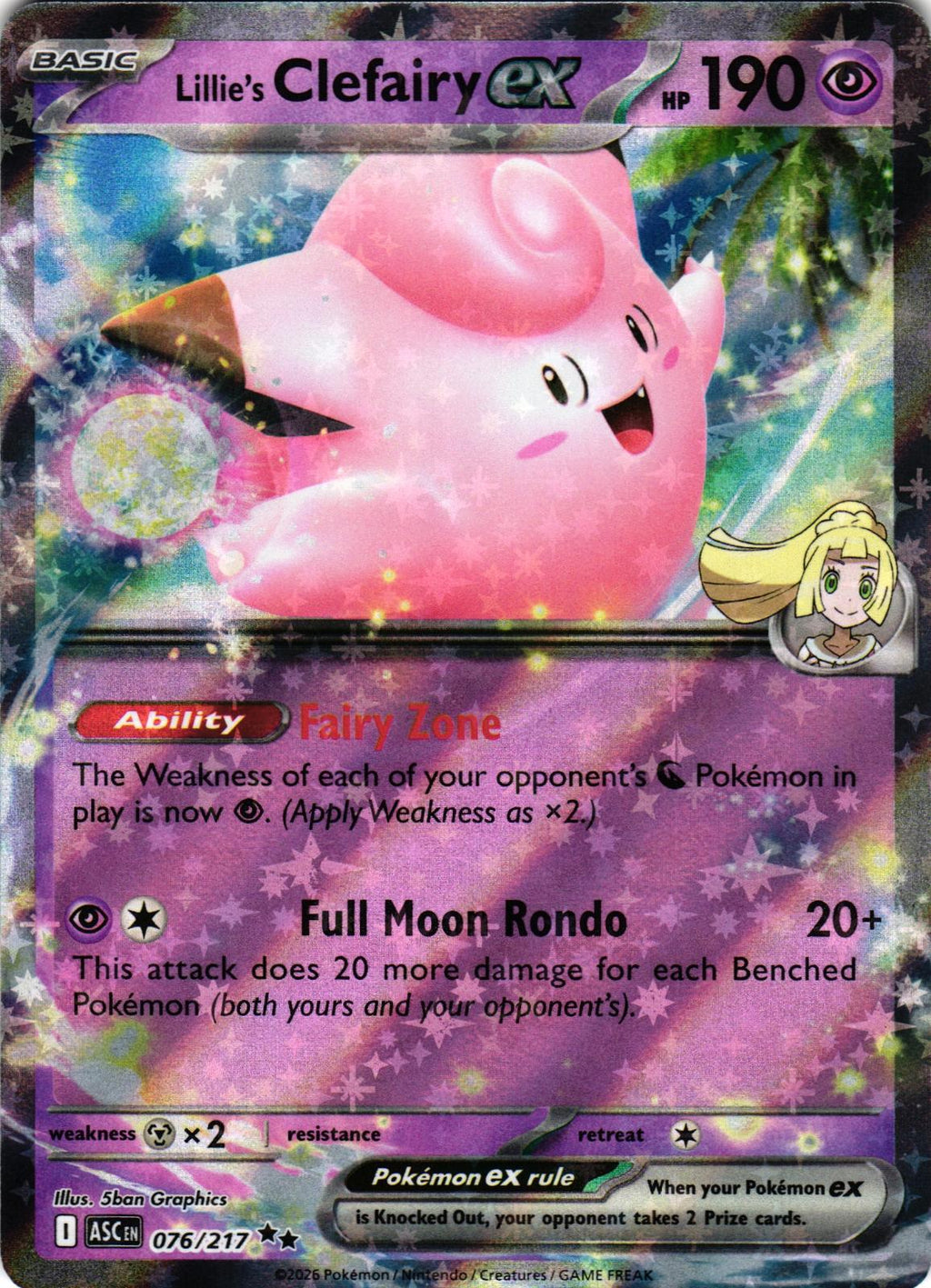 Lillie's Clefairy ex 076/217 Double Rare ASC: Ascended Heroes - Pokemon