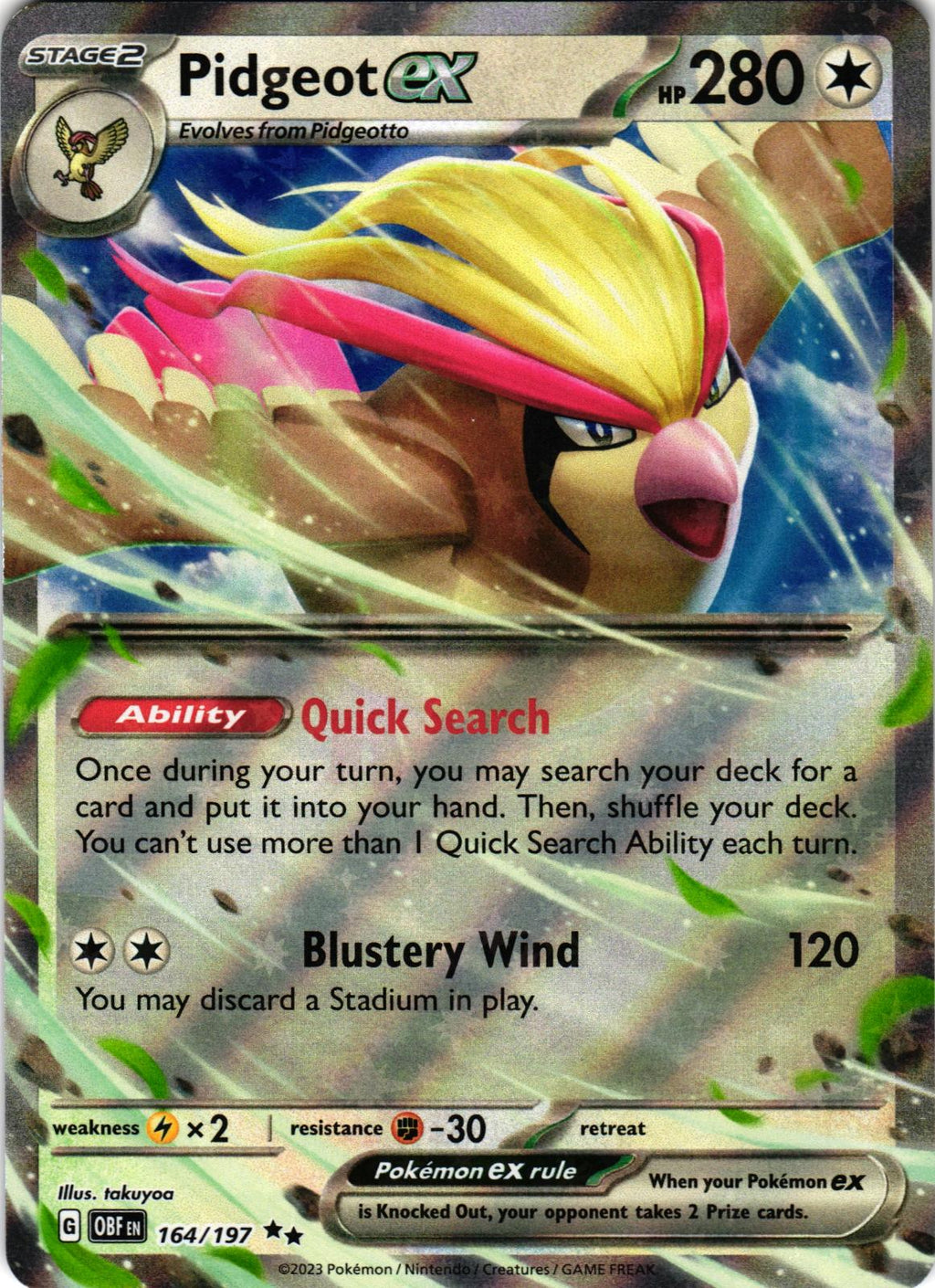 Pidgeot ex 164/197 Double Rare OBF: Obsidian Flames - Pokemon
