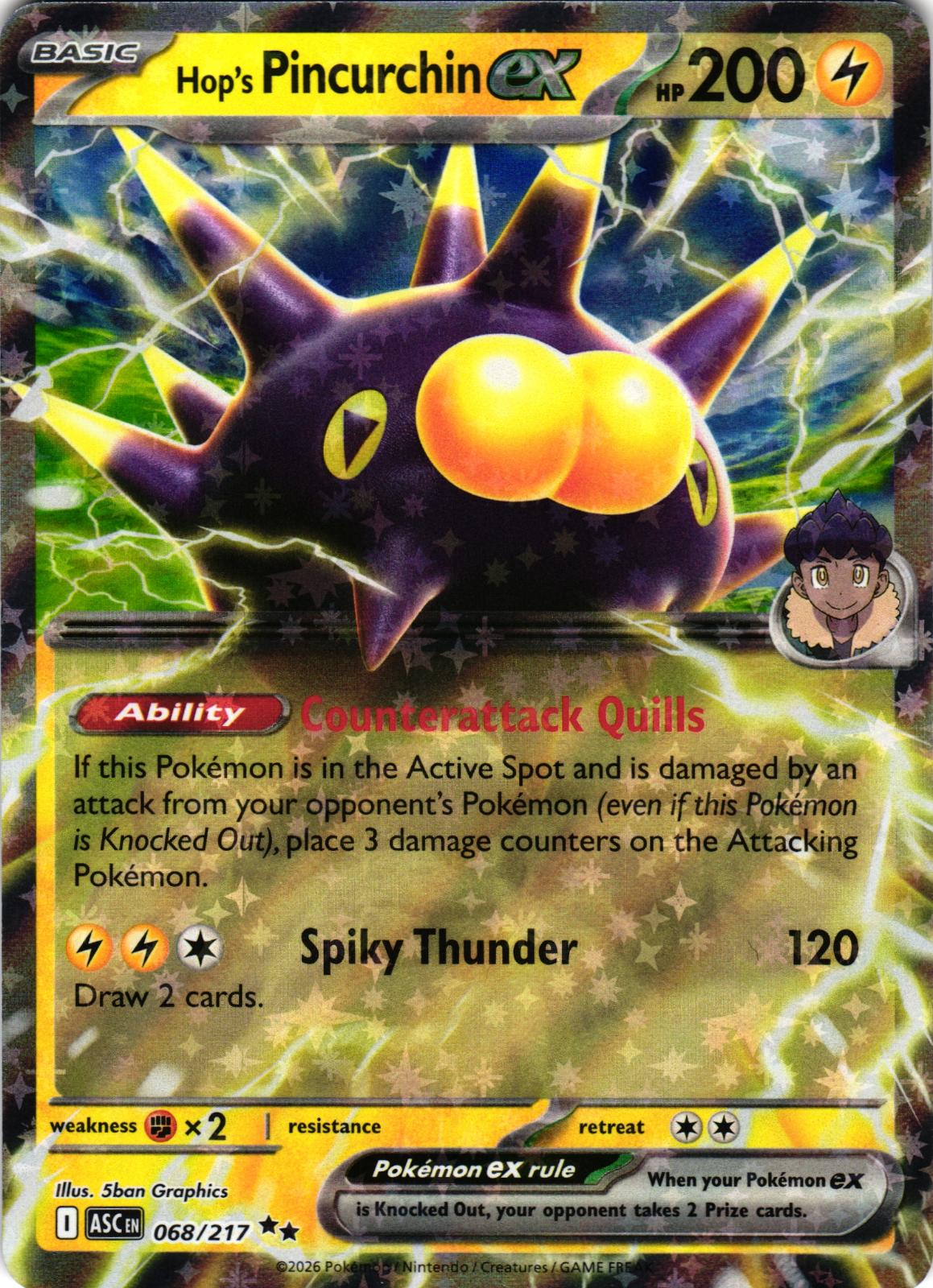 Hop's Pincurchin ex 068/217 Double Rare ASC: Ascended Heroes - Pokemon
