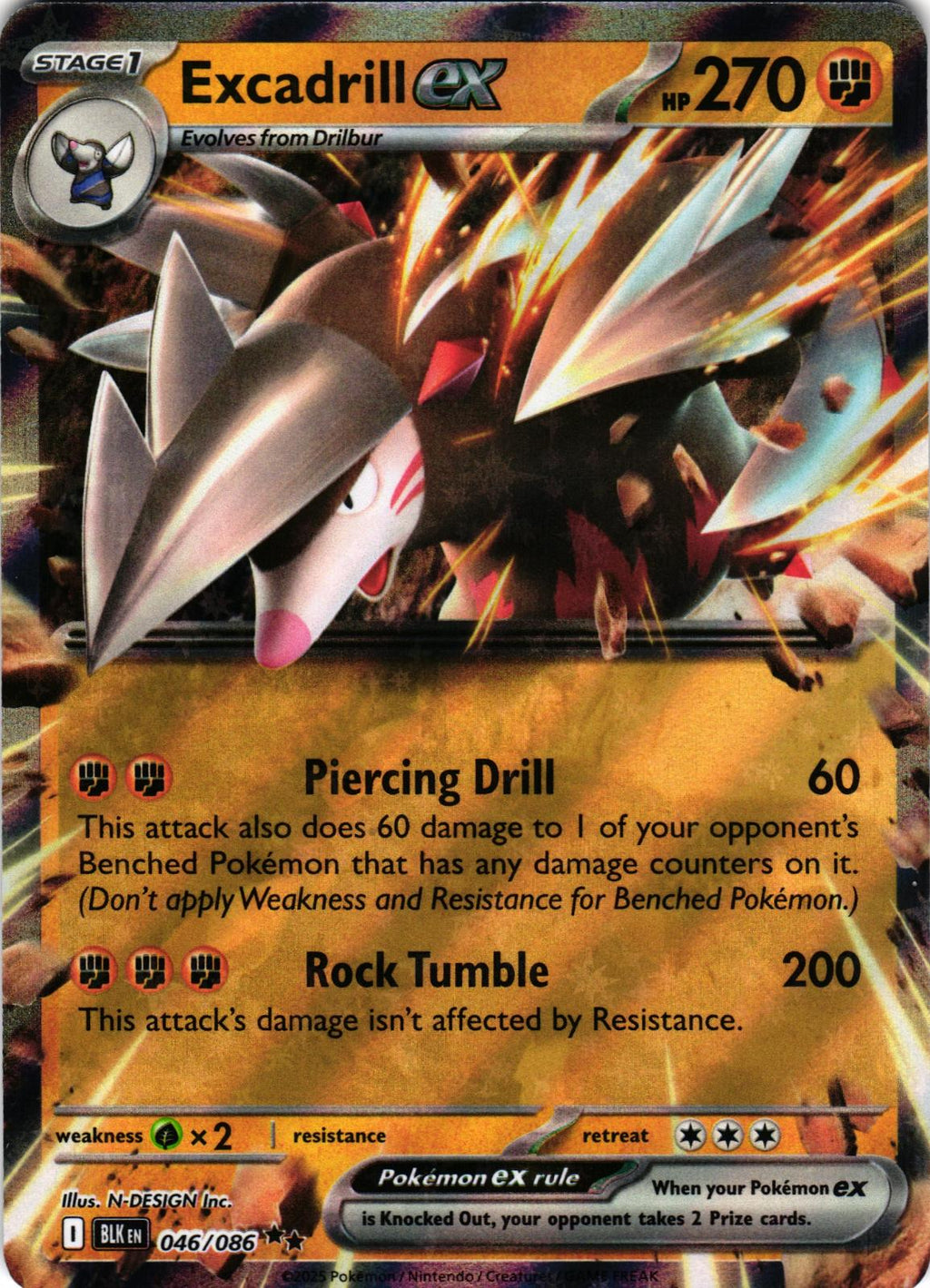 Excadrill ex 046/086 Double Rare Black Bolt Pokemon