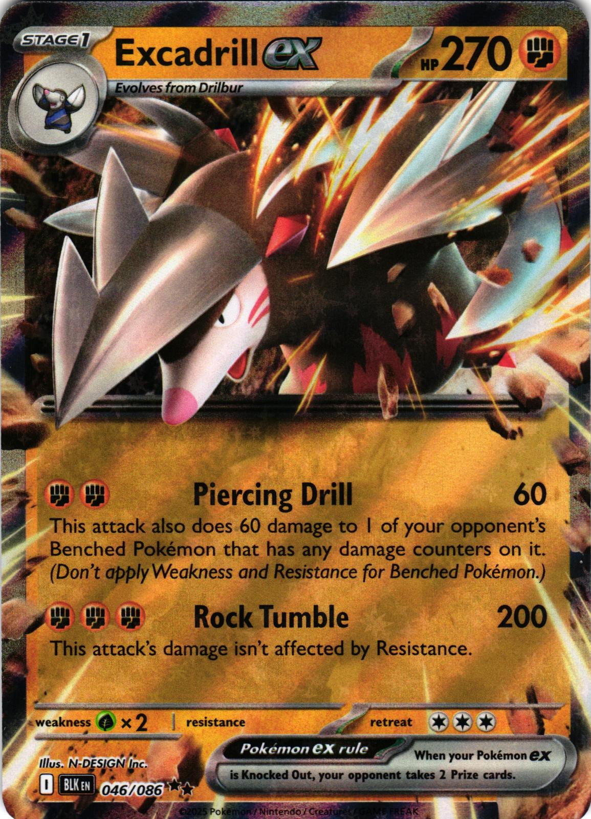 Excadrill ex 046/086 Double Rare Black Bolt Pokemon