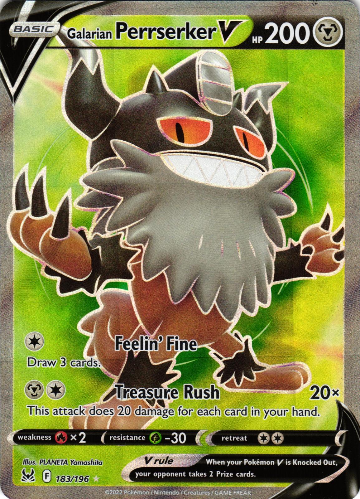 Galarian Perrserker V 183/196 Ultra Rare LOR: Lost Origin - Pokemon