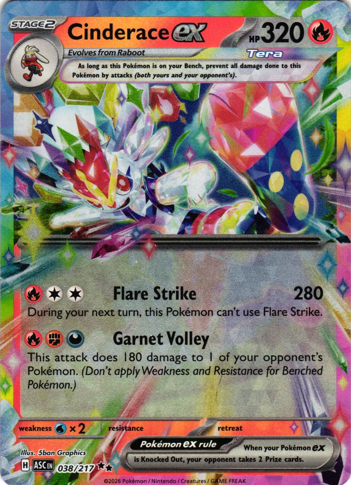 Cinderace ex 038/217 Double Rare ASC: Ascended Heroes - Pokemon