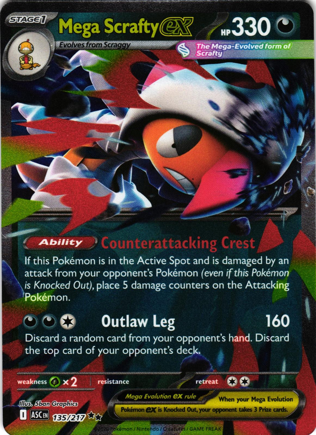 Mega Scrafty ex 135/217 Double Rare ASC: Ascended Heroes - Pokemon
