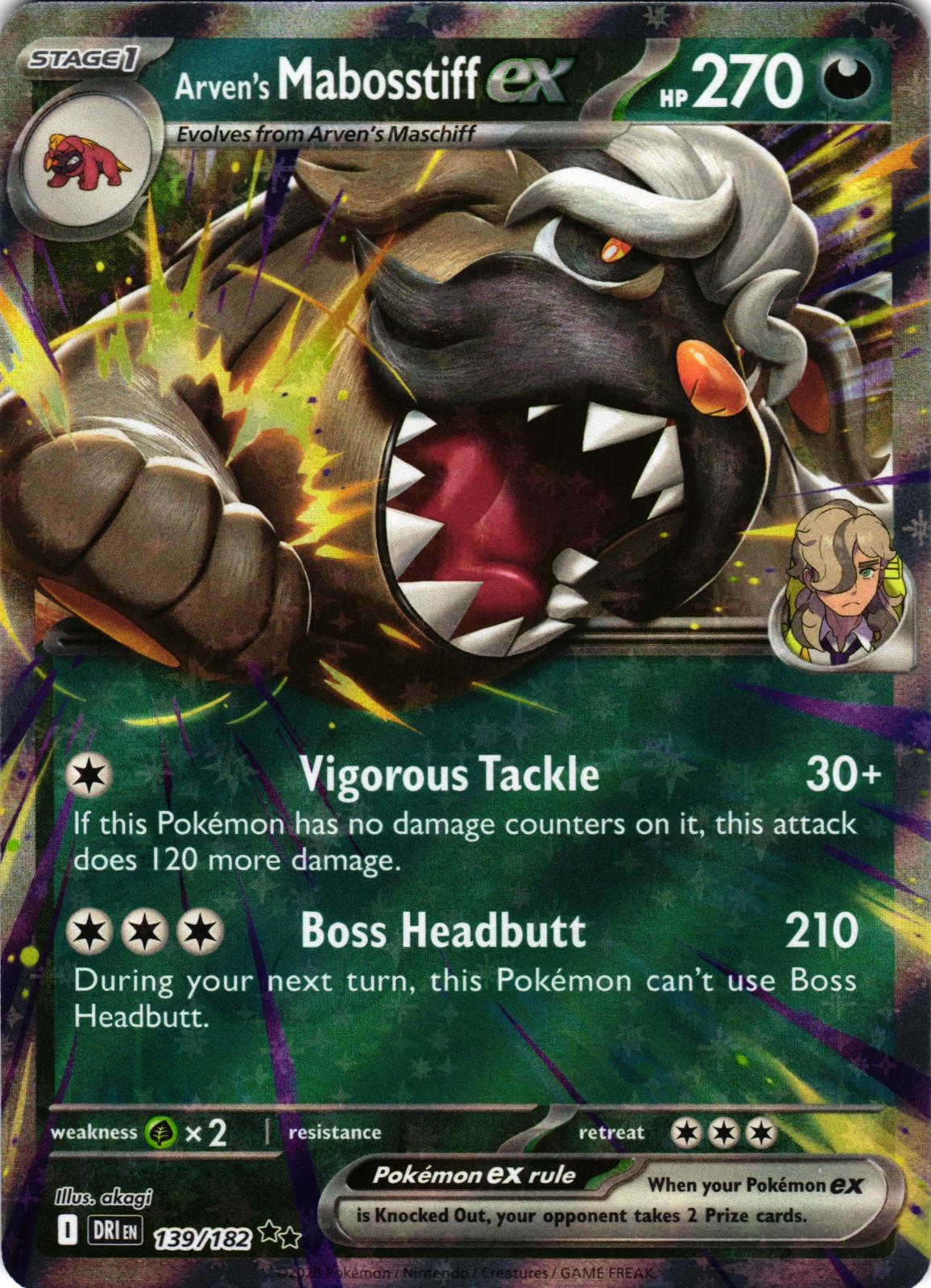 Arven's Mabosstiff ex 139/182 Double Rare Destined Rivals Pokemon