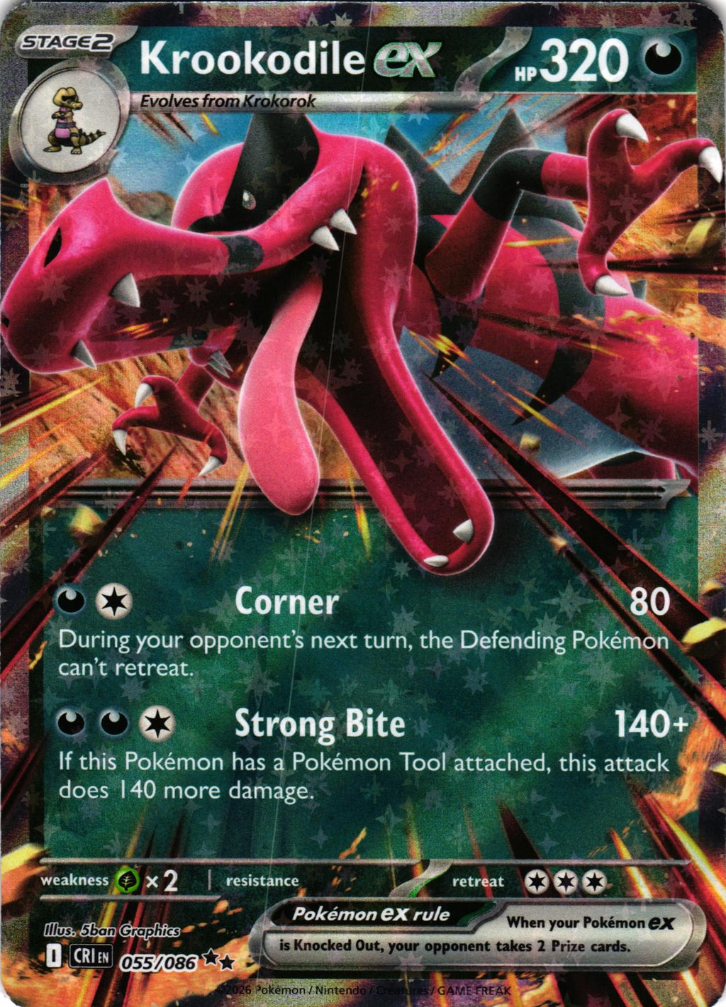 Krookodile ex 055/086 Double Rare ME04: Chaos Rising - Pokemon