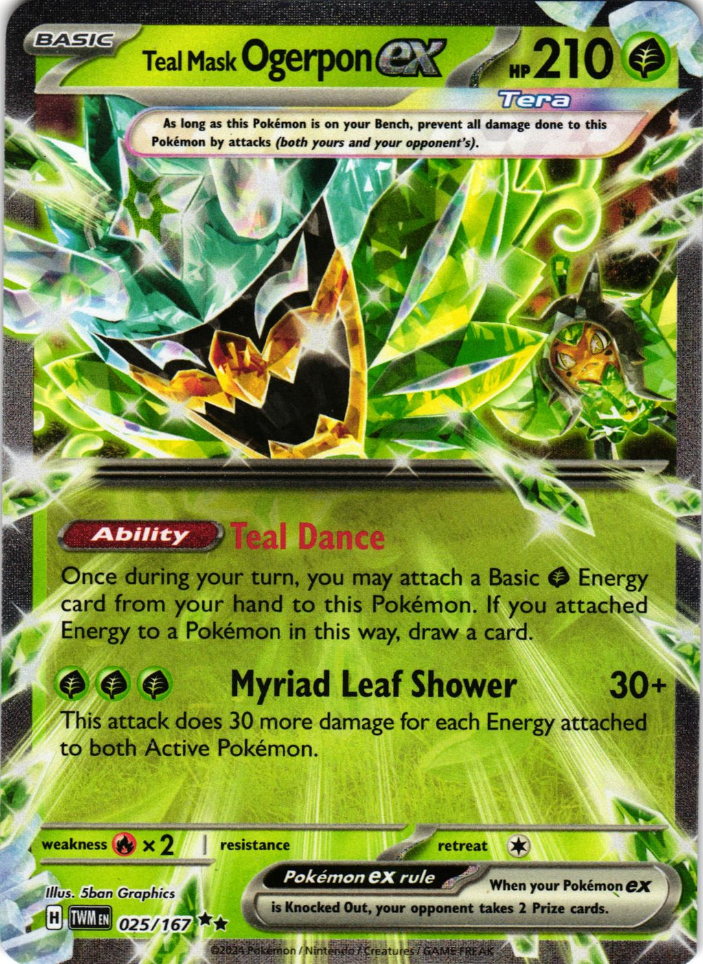 Teal Mask Ogerpon ex 025/167 Double Rare TWM: Twilight Masquerade - Pokemon