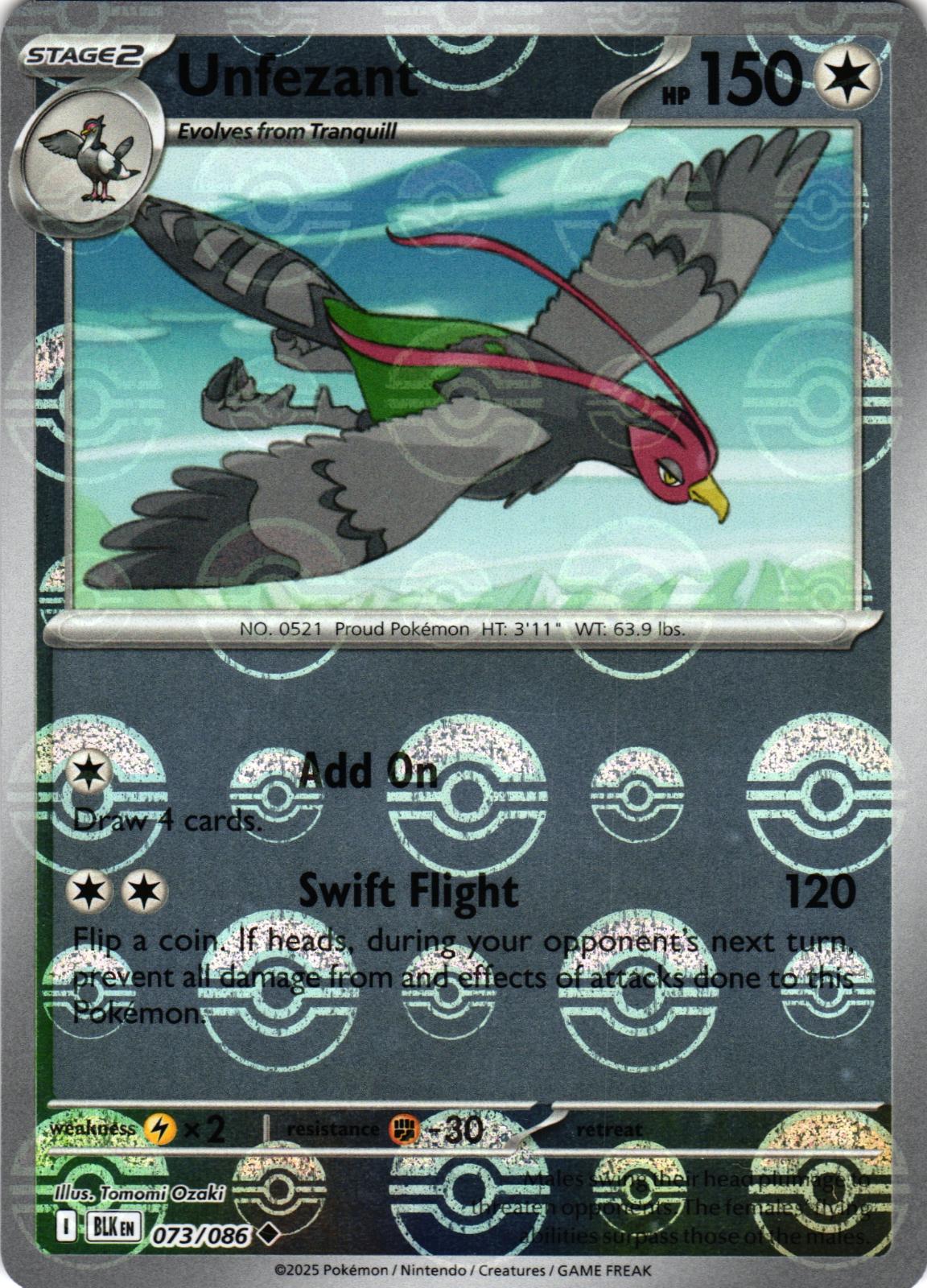 Unfezant (Poke Ball Pattern) 073/086 Uncommon BLK: Black Bolt - Pokemon